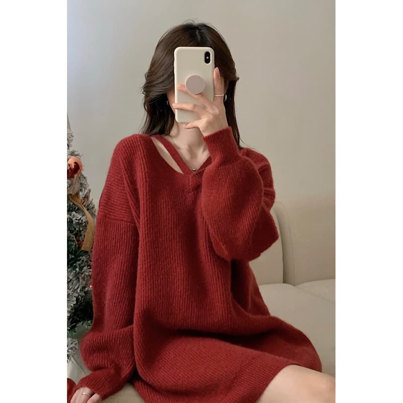 Autumn/Winter New Lazy Style Sweater Women's Loose Outerwear Fashionable Dress Mid-Long Knitwear Long-Sleeve Top