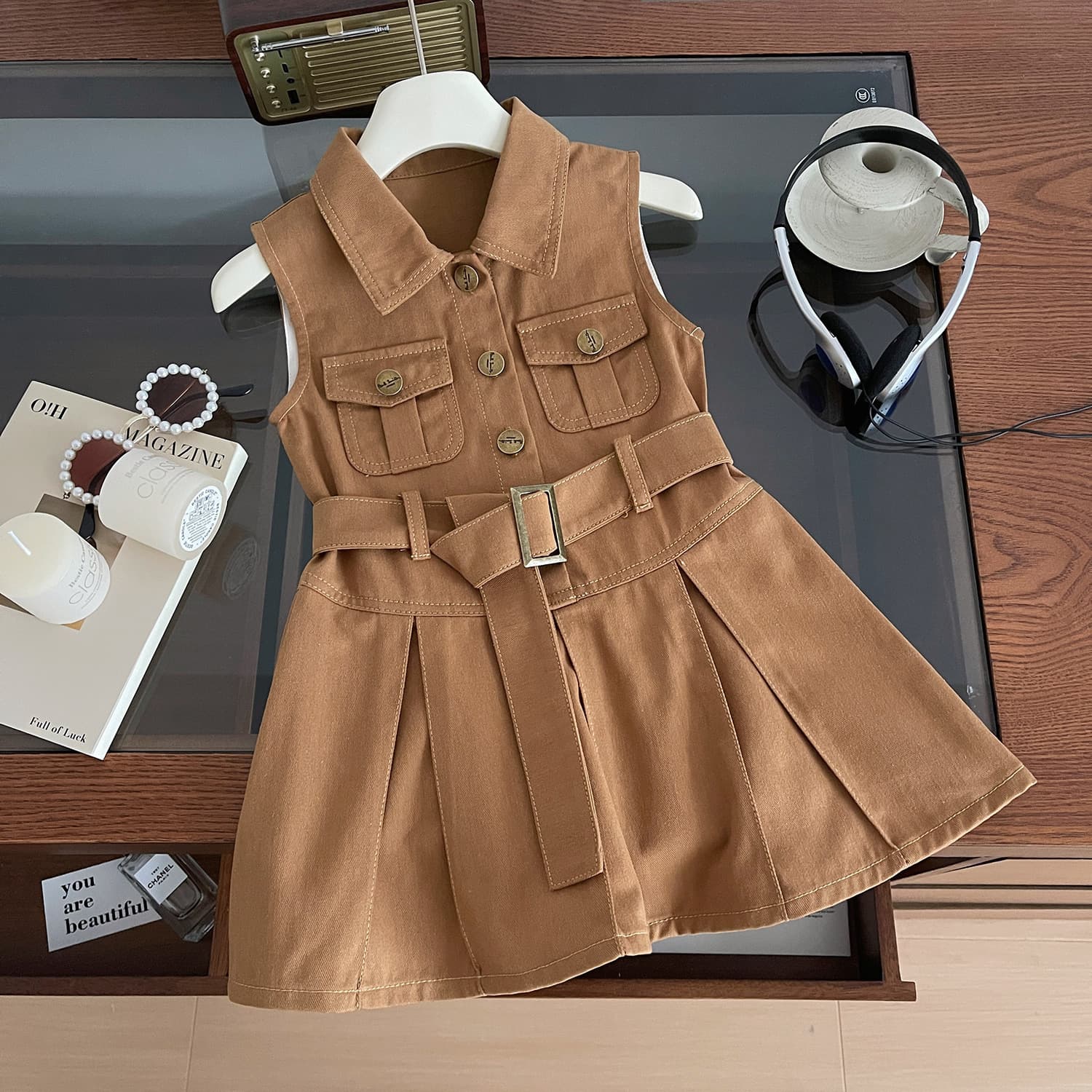 2025 Summer New Korean Style Girls Sleeveless Waist Slim Fit Fashionable Cute Denim Dress 77391