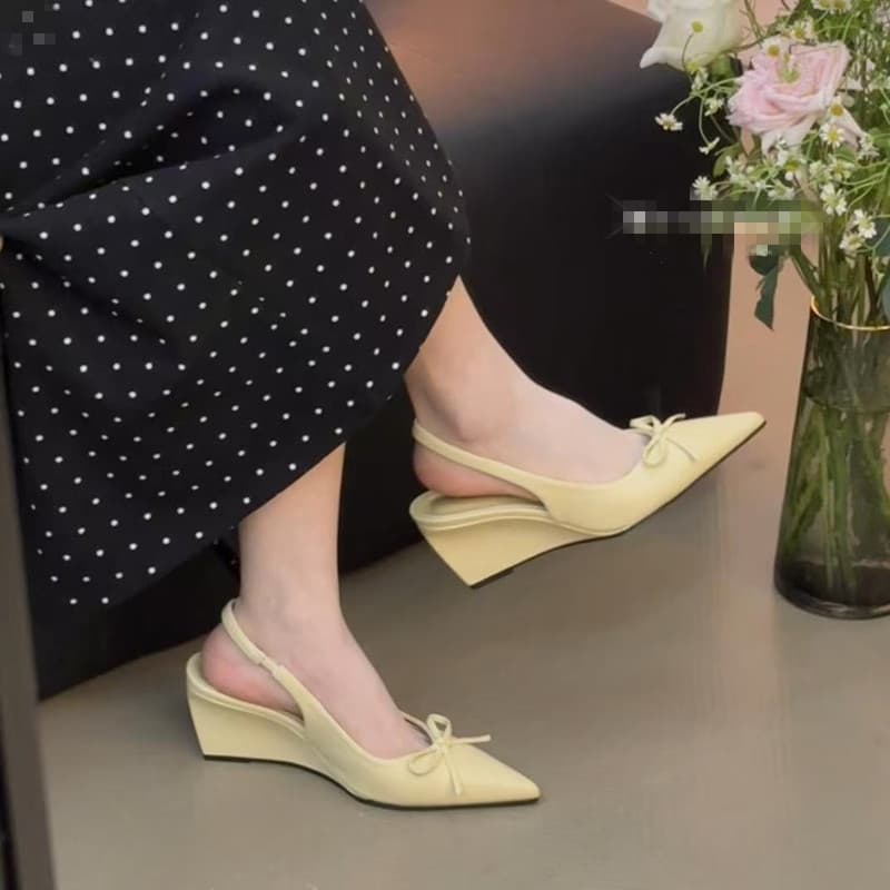 Women's Wedge Heel Closed-Toe Sandals 2026 Summer New Fashion Versatile Pointed Toe Bow Dress Shoes