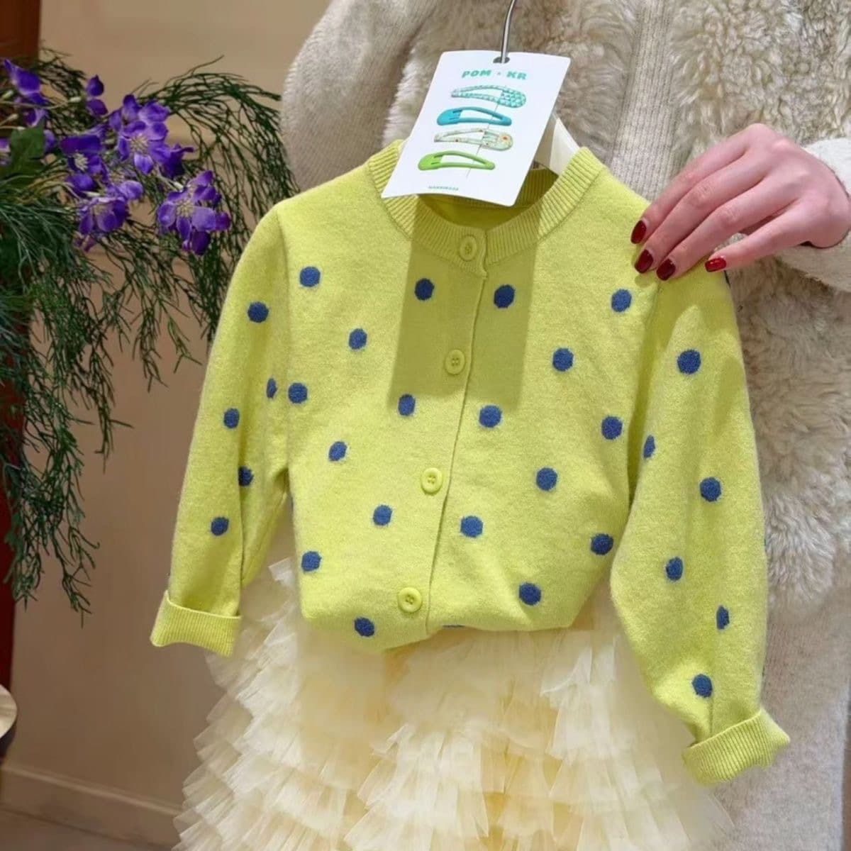 Spring and Autumn New Children's Cardigan Xiaoxiang Polka Dot Knitted Cardigan Girl Baby Sweater Jacket Versatile Children's Clothing