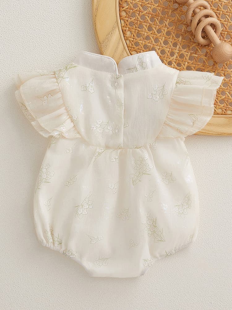 Baby Summer Bodysuit for Newborn Girls, Chinese Style Romper for 100 Days and First Birthday