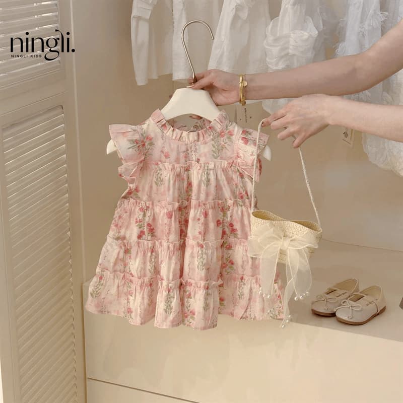 Ningli girls dress summer dress 2026 new Korean style foreign style children's dress summer floral princess dress trendy