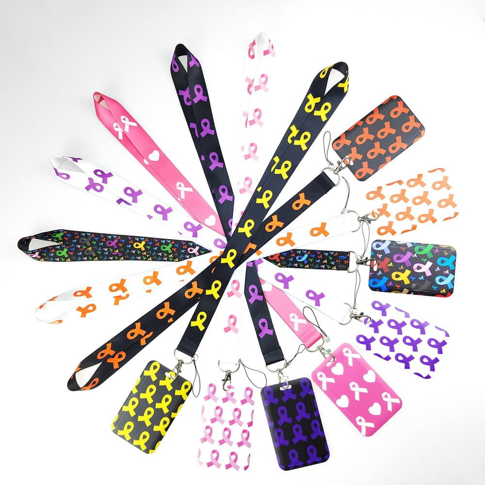 Breast Cancer Awareness Ribbon Phone Lanyard, Charity Badge & Camera Long Strap for Cross-Border Sales