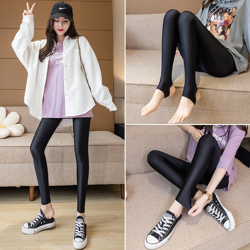 Thin women's ice silk anti-exposure safety pants with fattening and high elasticity slimming outer trouser leather women's leggings