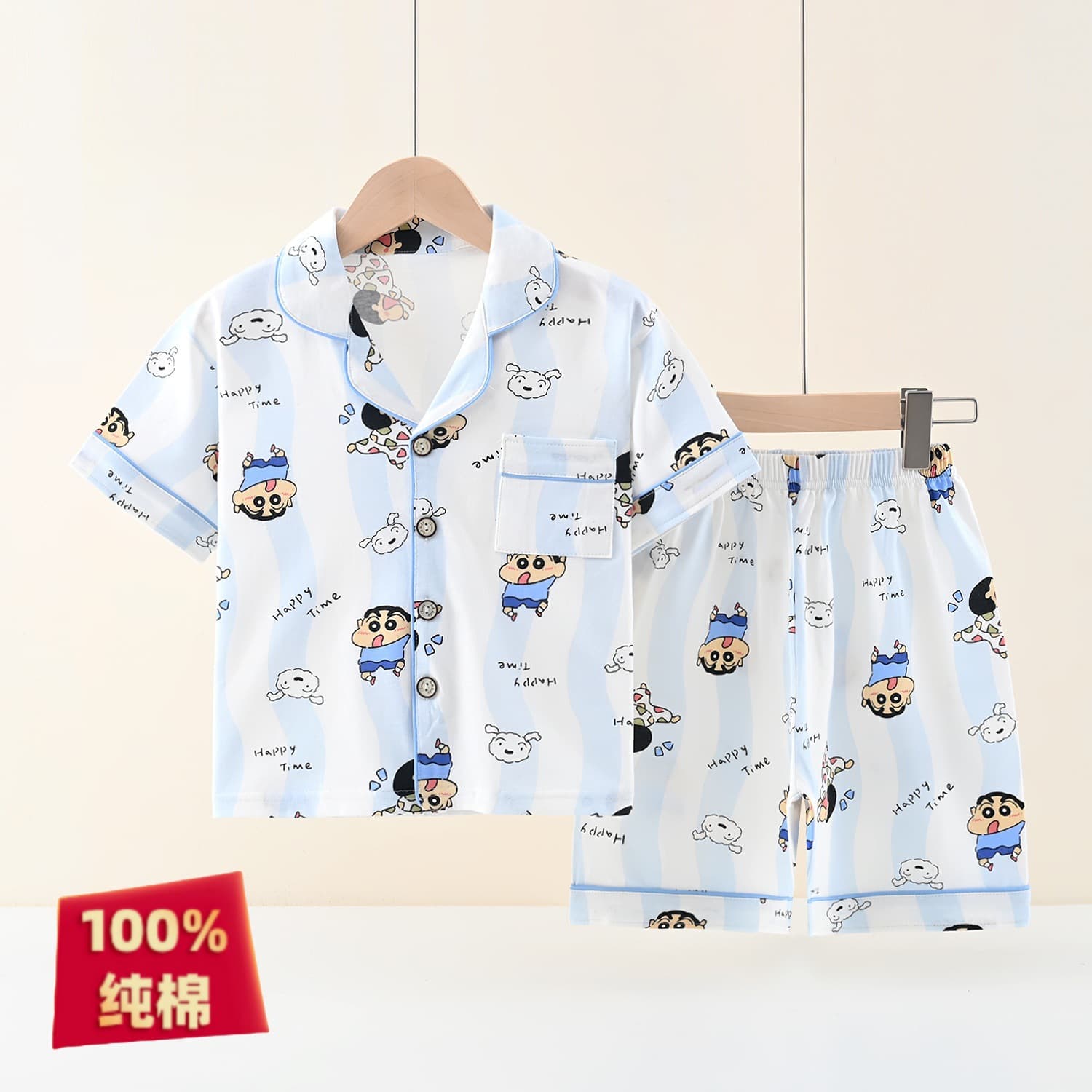 Children's Cotton Set, Thin Style, Pure Cotton Pajamas, Summer Style, Short-Sleeve Shorts, Cardigan, Home Wear for Boys and Girls