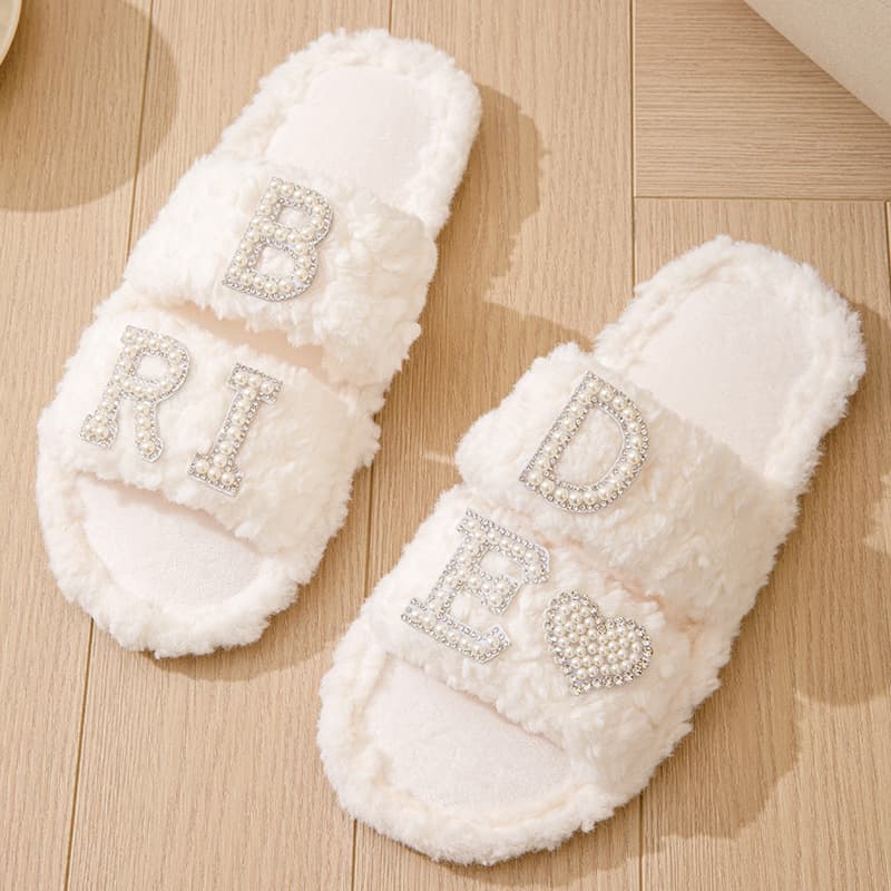 Cross-border Pearl Letter BRIDE MRS IDO Bride Wedding Bachelorette Party Gift Plush Slippers Women Manufacturer