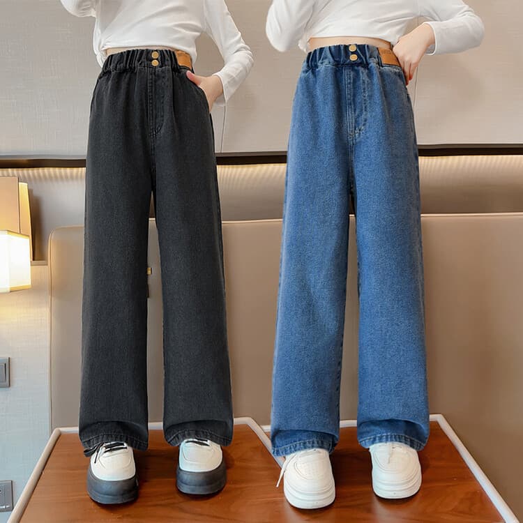 Girls' Pants Autumn/Winter Loose Straight Wide Leg Pants Fashionable Trendy Kids' Denim Jeans