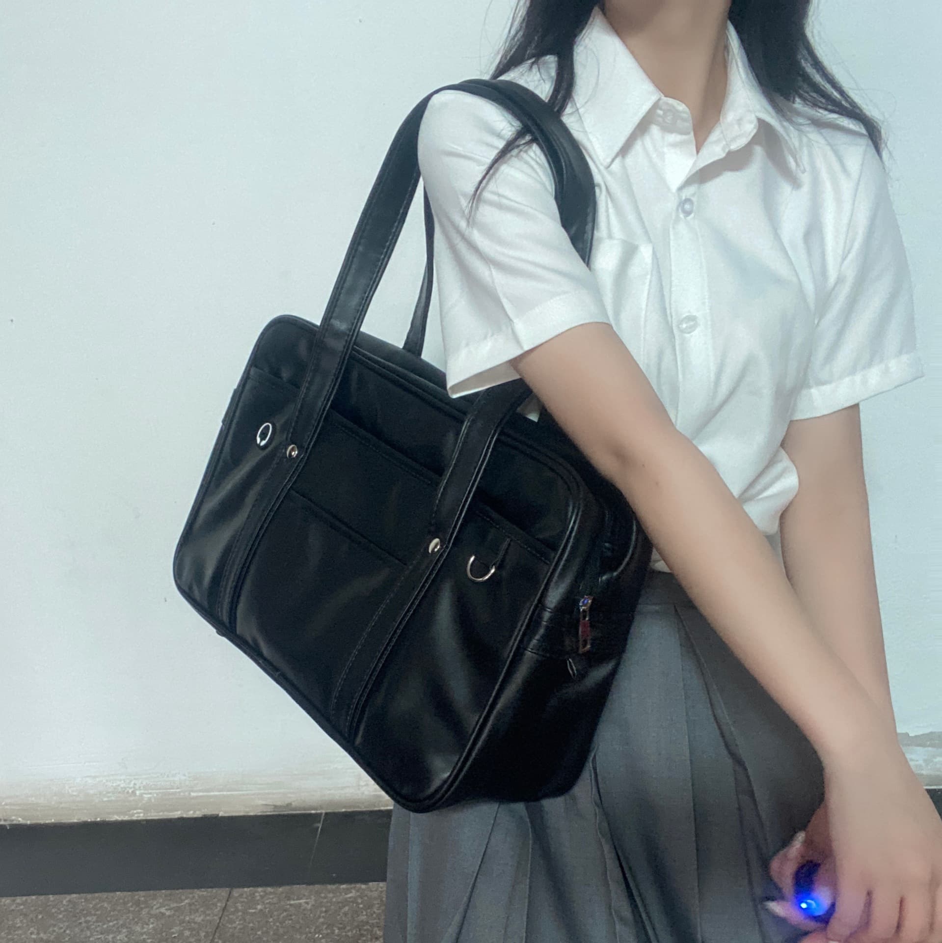 PU Uniform Bag JK Large Tote School Bag College Style Japanese High School Student Unisex Shoulder Backpack Briefcase