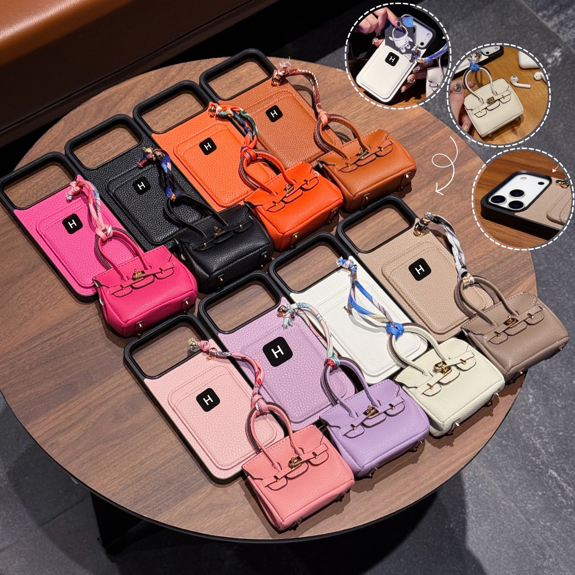 For Apple iPhone 17 Case iPhone 15 Pro Max Pebble Grain Card Holder + Headphone Case 12 Trendy Women