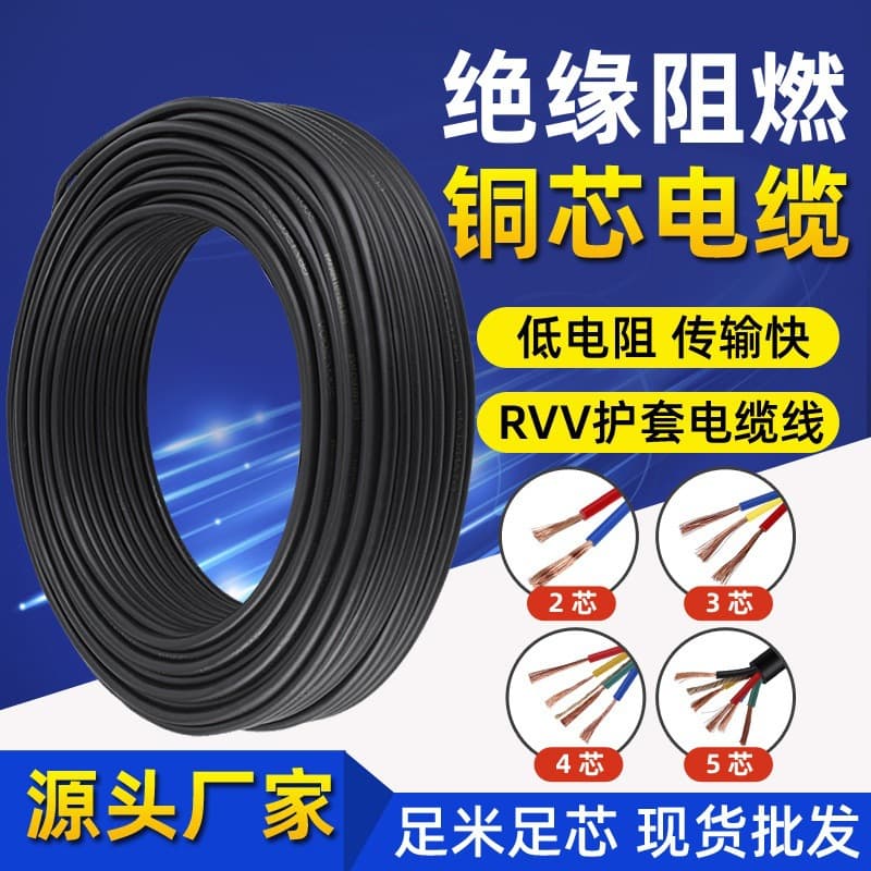 RVV Sheathed Cable 2 3 4 5 Core Flexible Wire Oxygen-Free Copper 1 2.5 46 Square Power Cable Manufacturer Wholesale