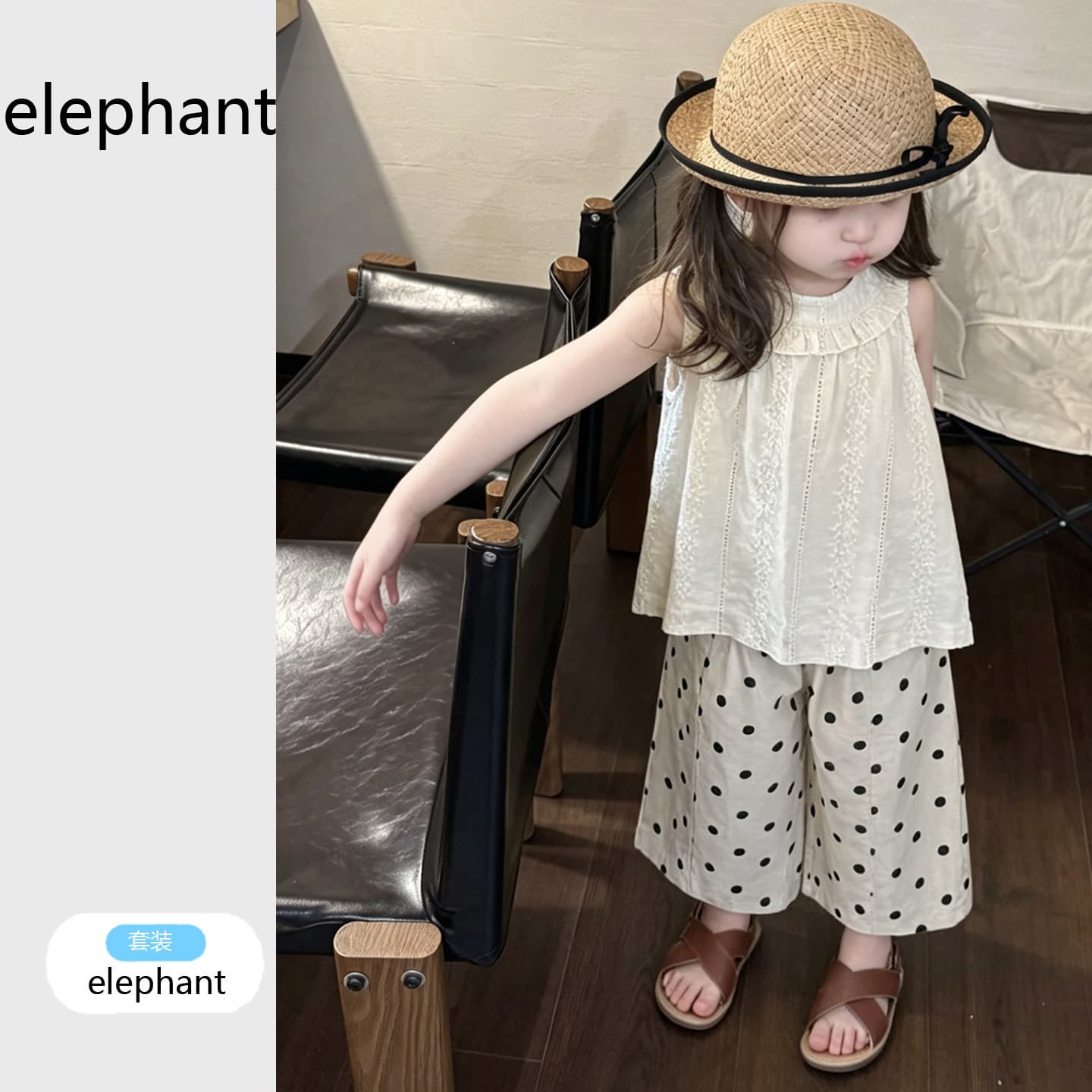 Girls' unique and beautiful little suit girls summer 2026 children's retro lace embroidered top polka dot wide leg pants