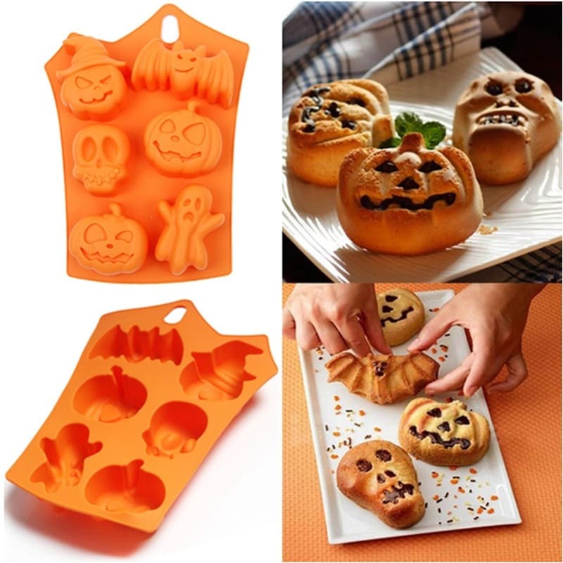 In-Stock 6-Piece Halloween Chocolate Silicone Mold Ice Tray Mold Handmade Baking Mold DIY Decoration Cake Mold