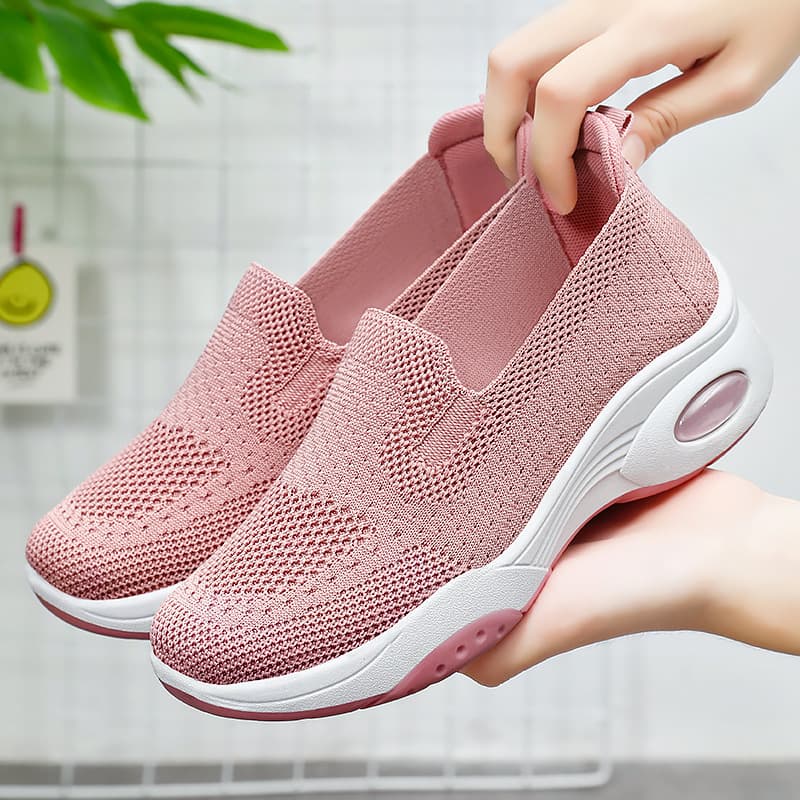 Women's New Spring Fabric Shoes Thick Sole Heightening Flyknit Shoes Breathable Mesh Shoes Women's Versatile Comfortable Cushioned Flats