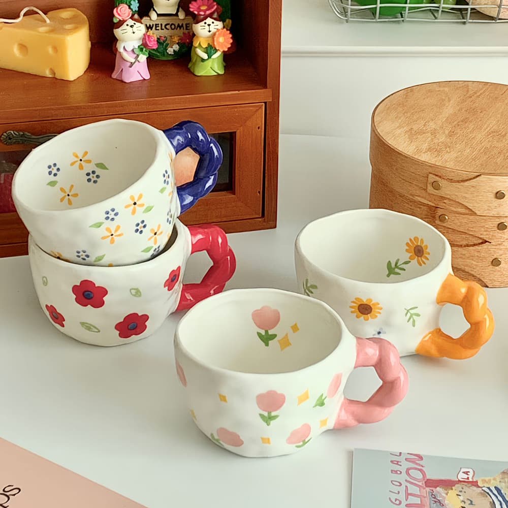 TEFFAM Ceramic Mug Korean Ins Hand-painted Under-glaze Color Mug Cute Niche Cup Birthday Gift Souvenir
