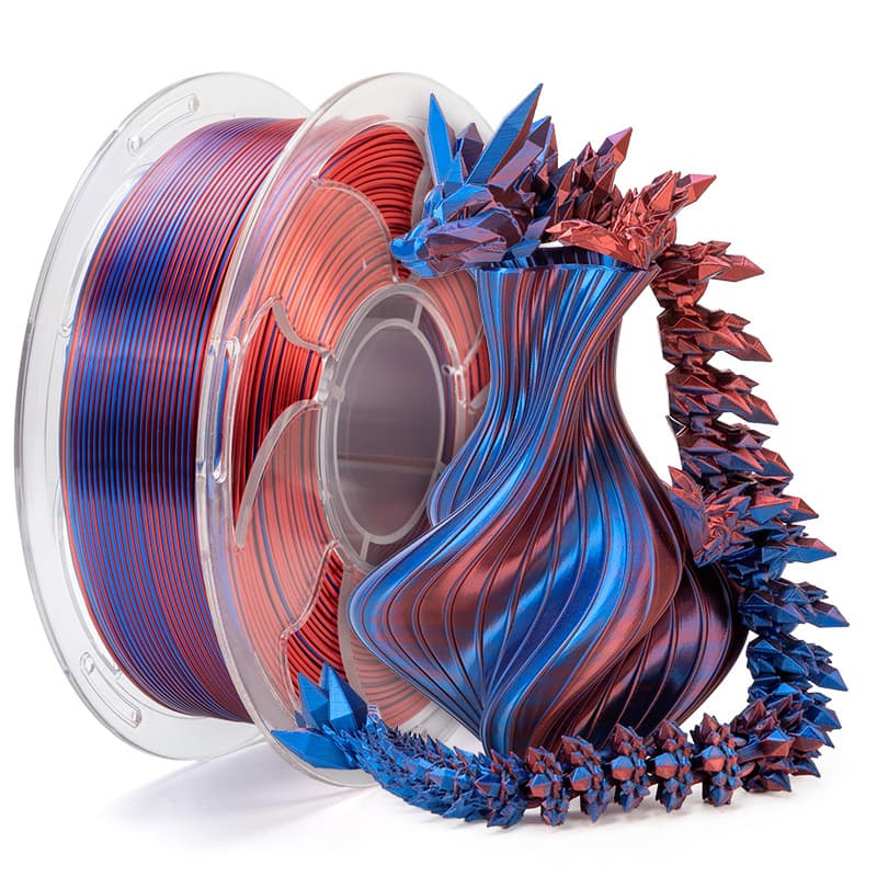 Toksen 3D Printing Material Laser Silk Triple Color PLA Filament Blue And Red High Speed Printing Farm China Dragon Design