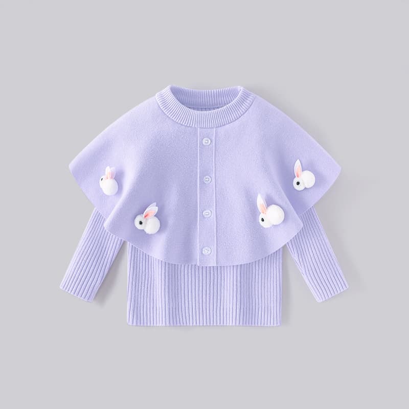 Girls' Sweater Little Fragrance Cape Sweater Little Rabbit Round Neck Pullover Autumn and Winter New Girls' Sweater Wholesale