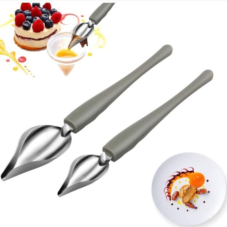 Cross-border Kitchen Restaurant Cooking Stainless Steel Sauce Drawing Spoon Cake Decorating Piping Strainer Spoon Plating Decoration Spoon Tool