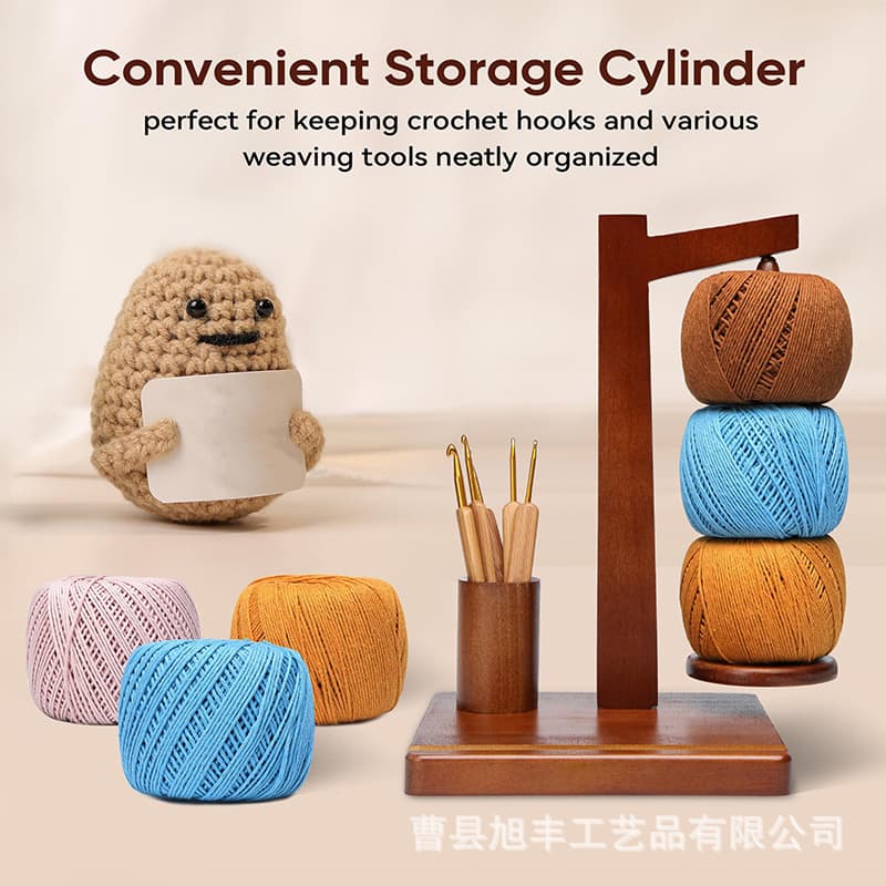 Wooden Yarn Holder Magnetic Hand Knitting Yarn Stand Rotatable Solid Wood Home Crochet Spool Rack