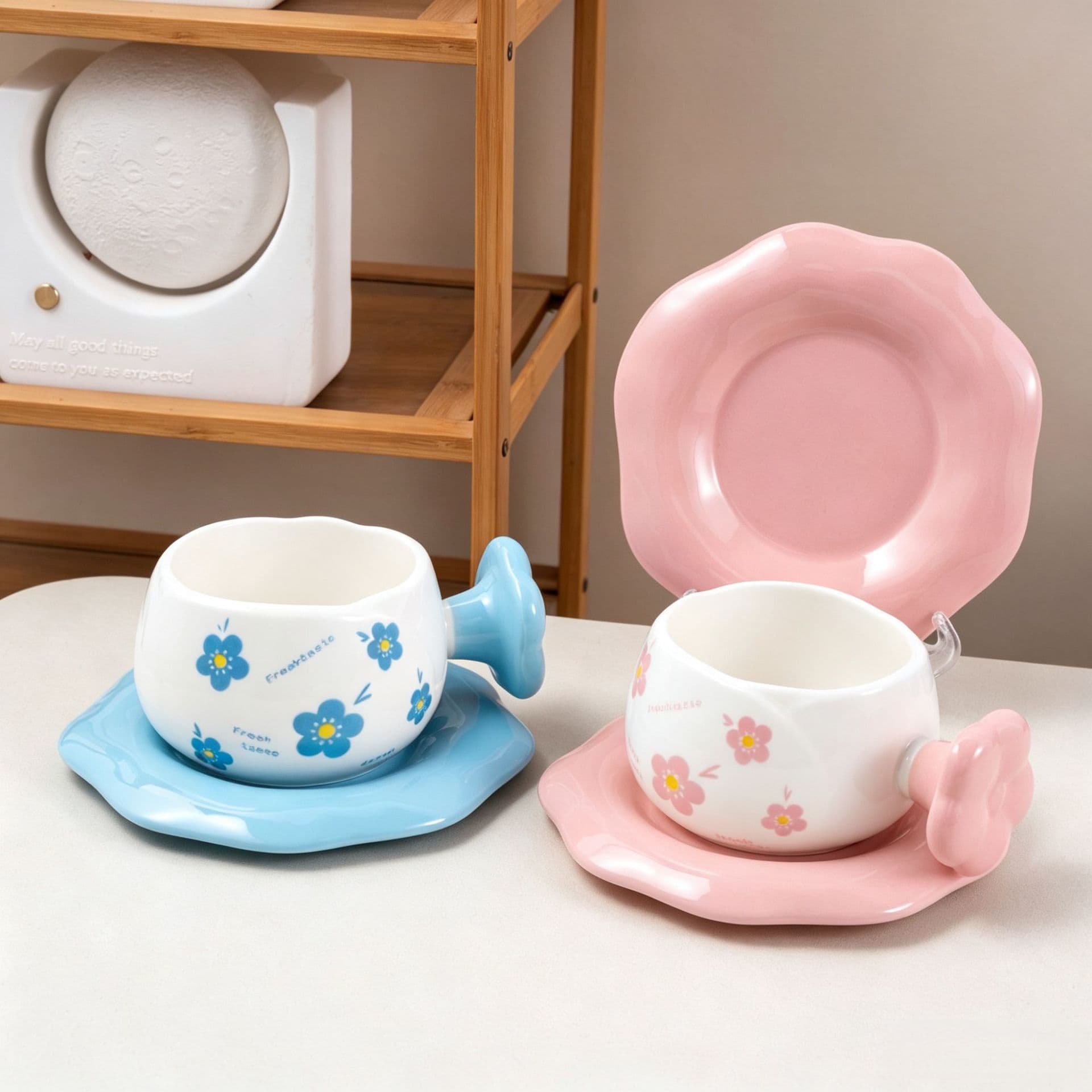 Nordic Fresh Floral Ceramic Coffee Cup and Saucer Set, High-End Aesthetic Mug for Home and Office Use, Gift Option