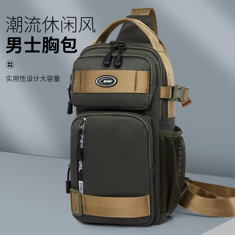 Men's casual chest bag large capacity backpack Oxford cloth men's crossbody bag shoulder bag multi-functional water repellent cross-border