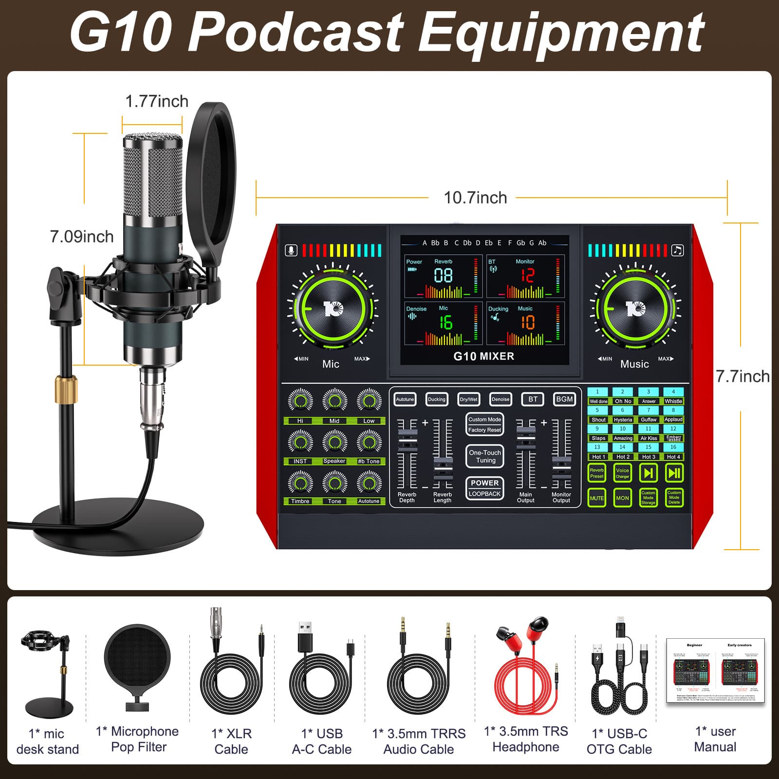 TENLAMP Ten Lamps G10-P15 English version live streaming sound card equipment for mobile phone/computer anchor microphone