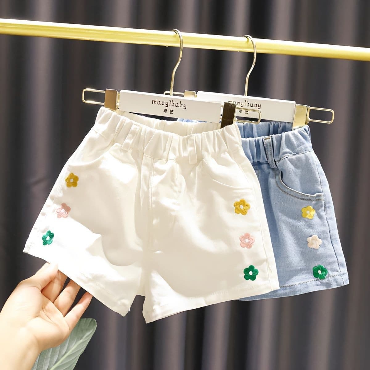 Girls' Shorts 2026 Embroidered Floral White Denim Shorts for Girls Summer Baby Kids Cute Washed Hot Pants