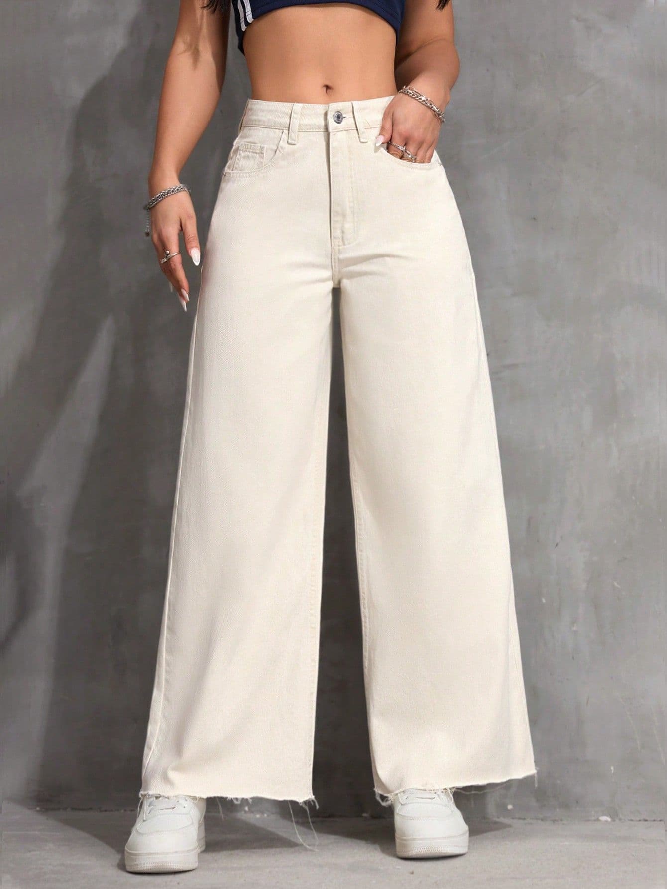 European and American Fashion Women's Casual Pants Amazon Cross-border Hot Selling New Versatile Solid Color Flared Wide Leg Pants Women In Stock