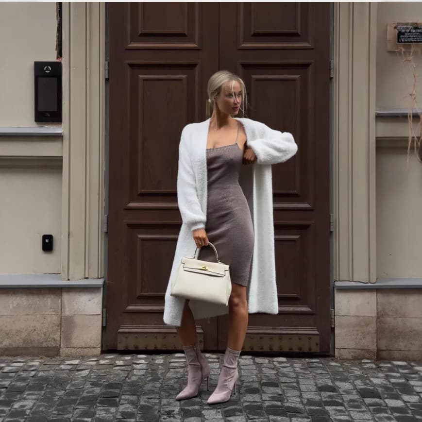 Cross-border Mink Fur White Knit Cardigan 2025 Autumn/Winter New Fluffy Soft Oversized Long Sweater