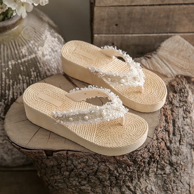 Women's Summer Flip Flops, New Style Wedge Thick Sole Beach Sandals, Closed Toe, Adult