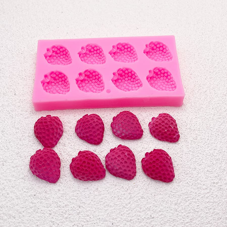 DIY Fondant Silicone 8-Cavity Strawberry Mold Handmade Chocolate Cake Decoration Baking Tool