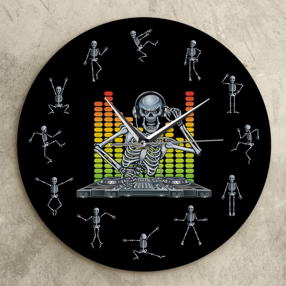 DJ Music Remix Skull Wall Clock, Dancing Skull Clock, Home Living Room Decoration, Halloween Wall Clock, Cross Border