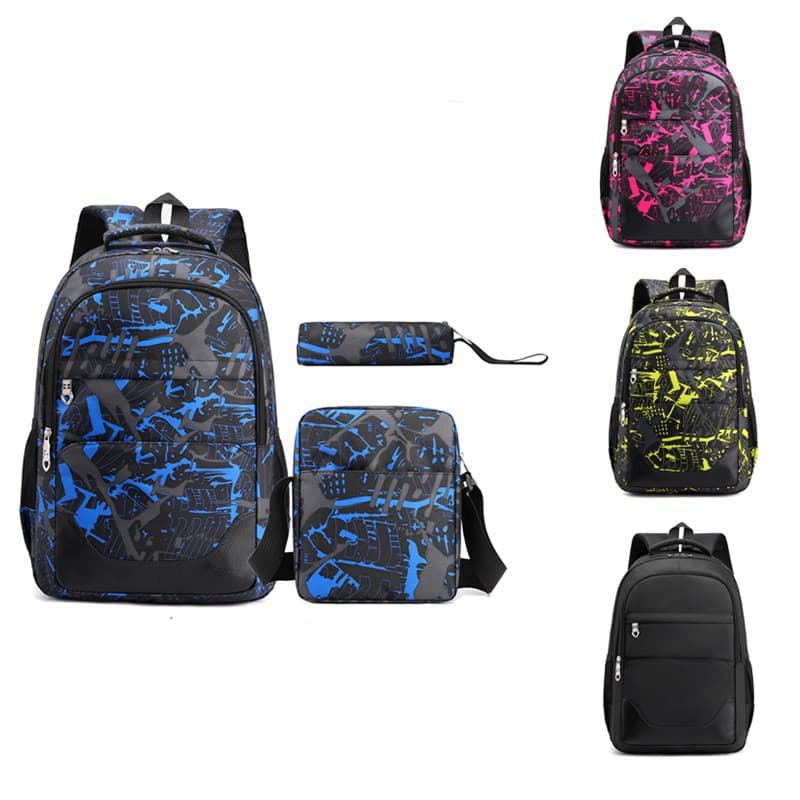 Student schoolbags, backpacks, college style, junior and high school three-piece sets for men and women, large-capacity schoolbags, casual travel bags, foreign trade