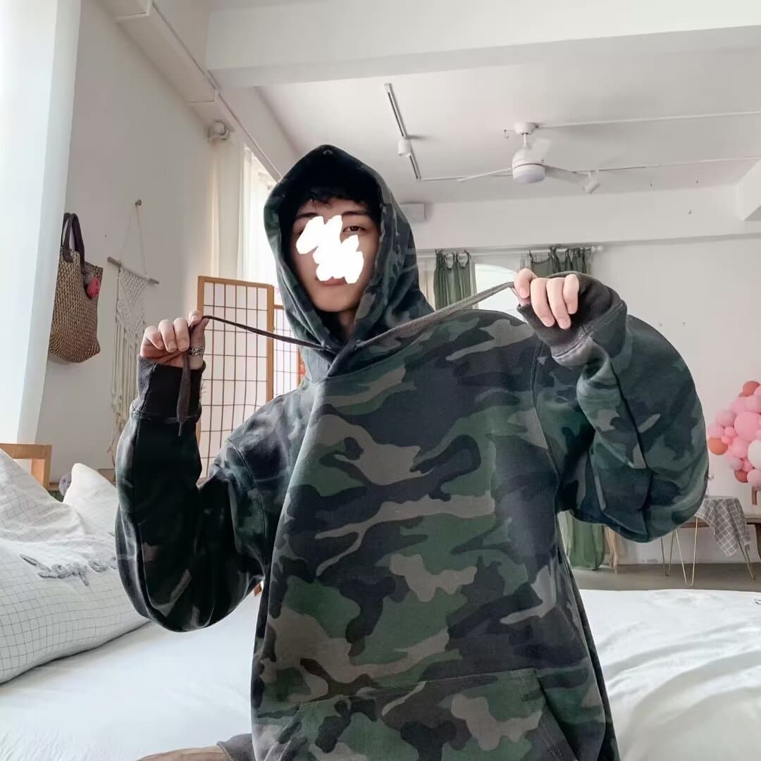Ins Korean Style Trendy Couple Vintage Camo Hoodie Retro Loose Pullover Hooded Autumn Hip Hop Jacket Men