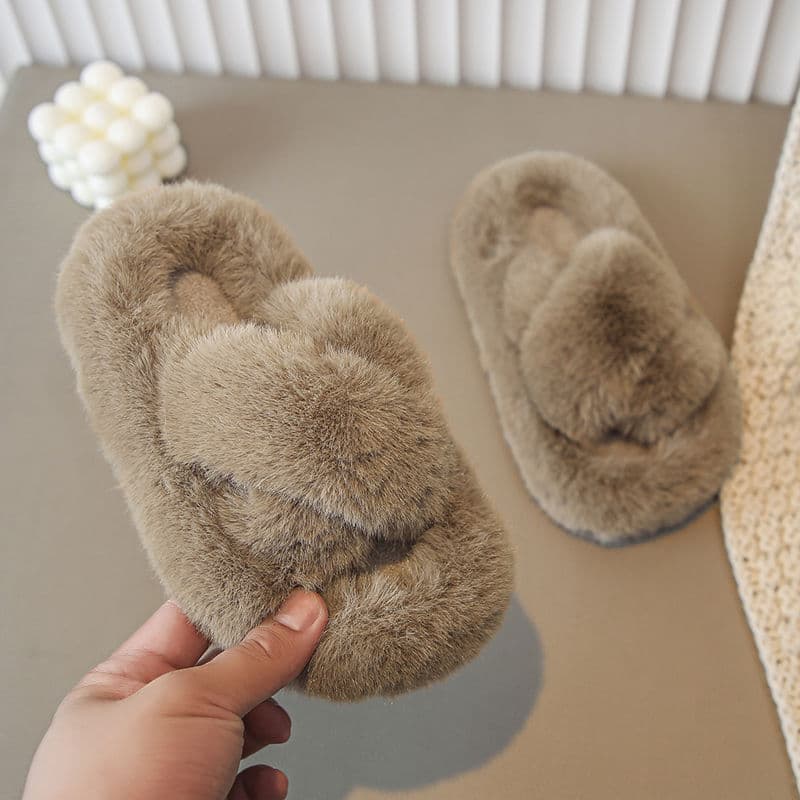Girls' Fuzzy Slippers 2024 Winter New Thick Warm Cotton Slippers Indoor Non-Slip Baby Kids Shoes