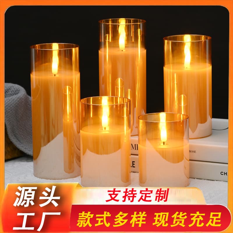 Bullet gold-plated glass tube candle light decoration atmosphere real wax script killing wedding candle LED electronic