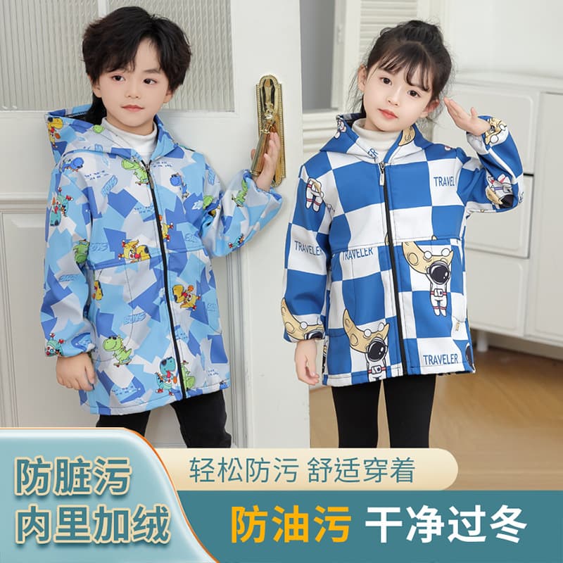 Kids Smock Waterproof Autumn Winter New Girls Smock Baby Toddler Eating Bib Apron Anti-Dirt Down Jacket Outerwear