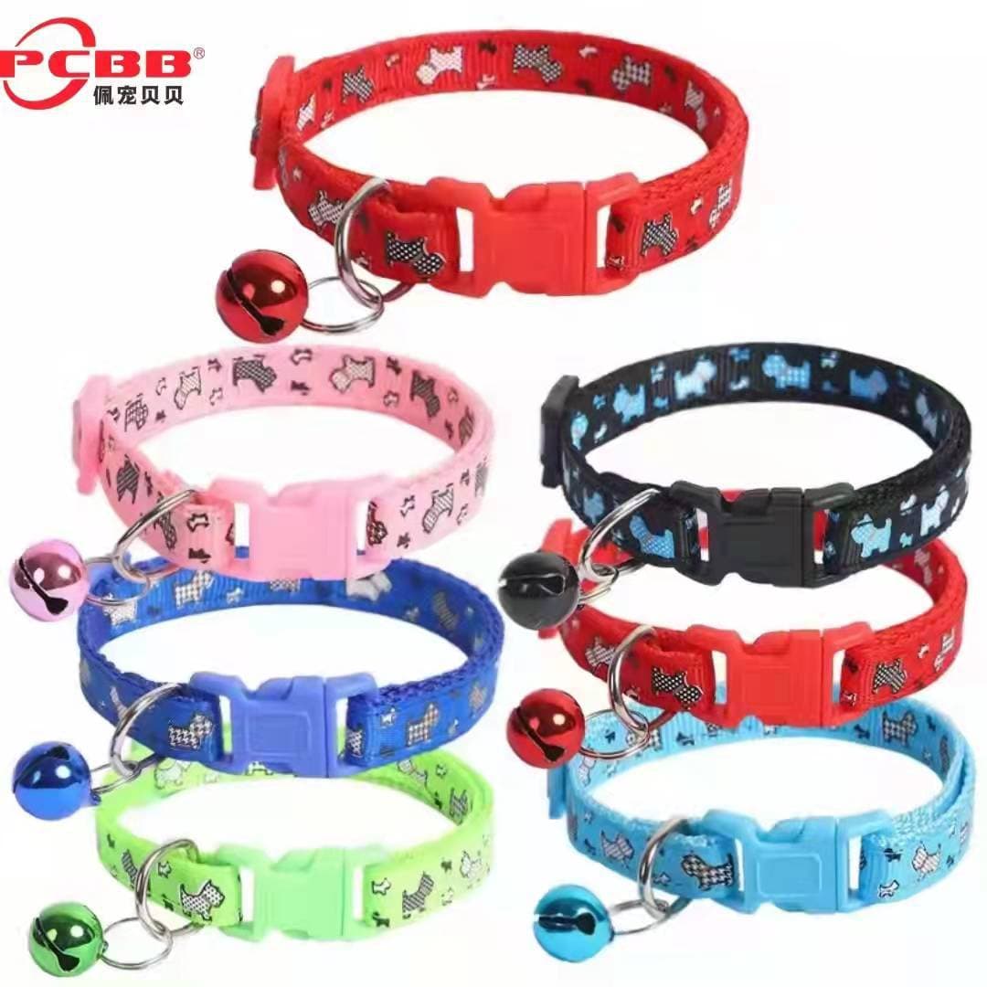 Pet Collar with Bell and Patch 1.0, Pet Dog Footprint, Six Colors, Fashionable Pet Trend Accessories, Multiple Colors Available
