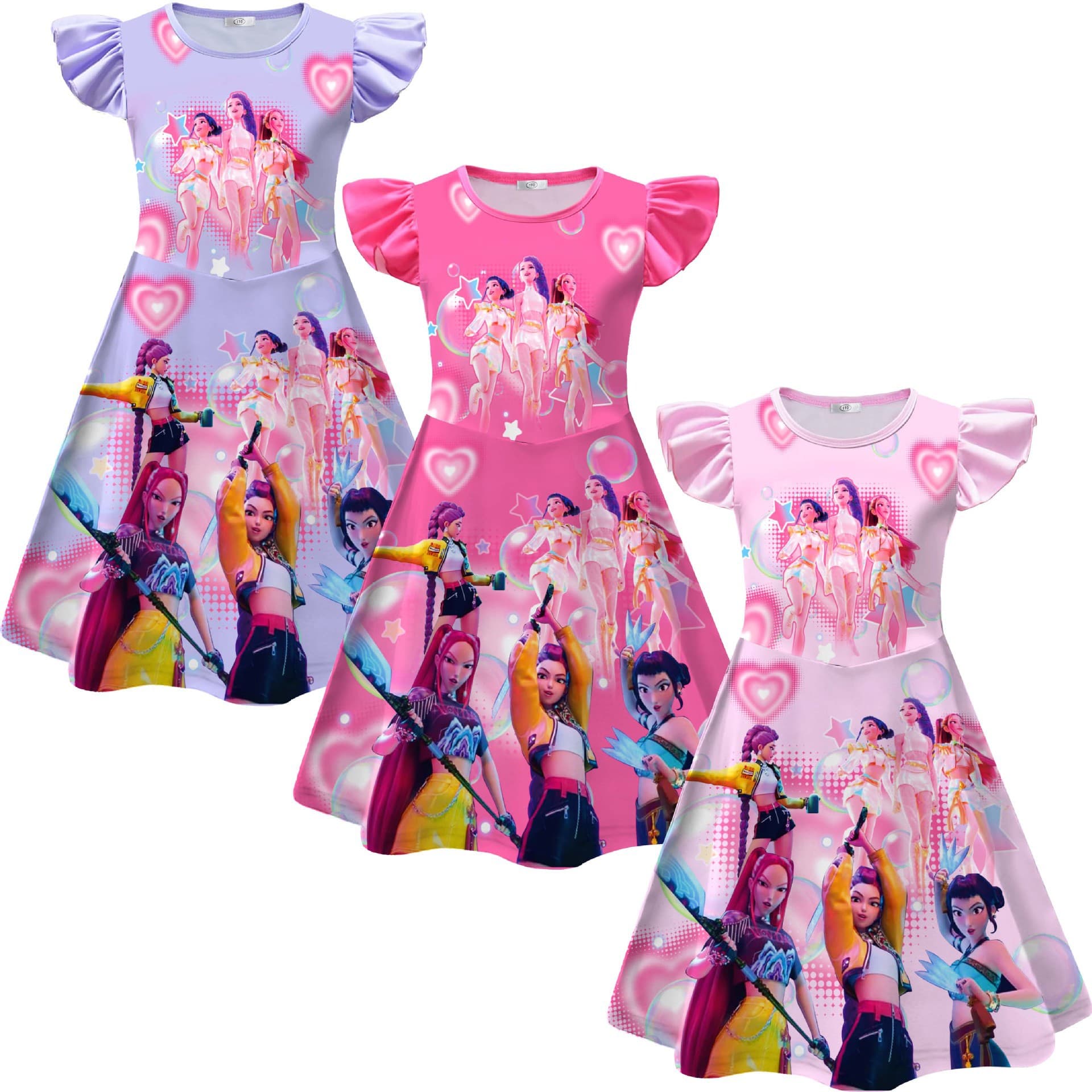 New cross-border style girls' flutter sleeve nightgown, girl group style, girls' milk silk dress 26190