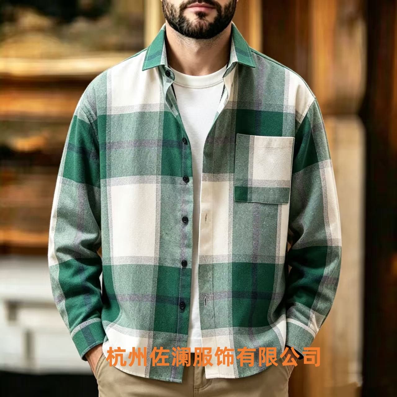 Foreign trade men's Hong Kong style brushed plaid shirt casual long-sleeved loose youth handsome shirt jacket men's shirt