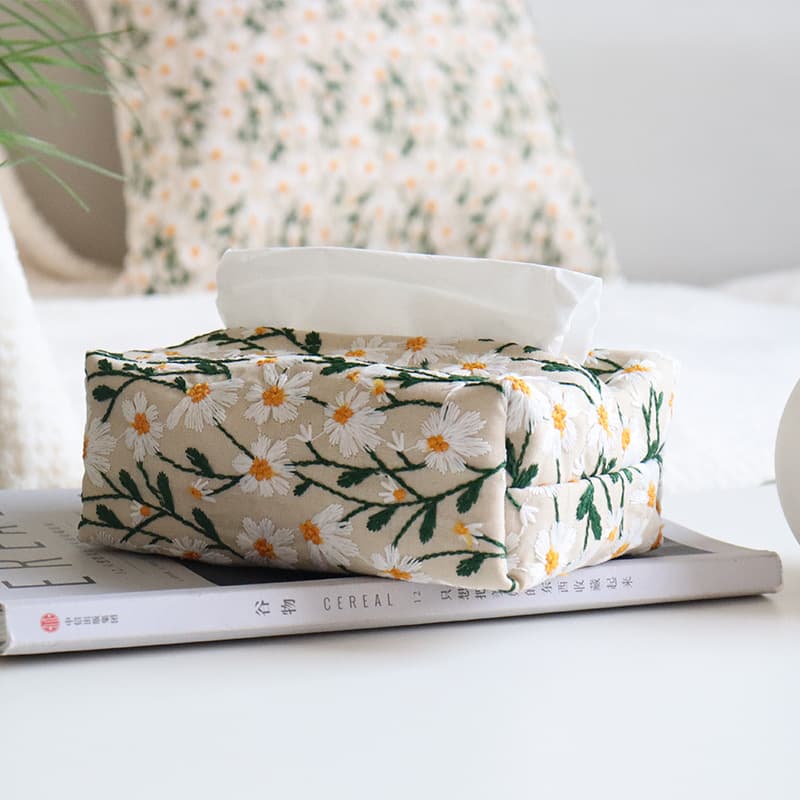 Daisy Tissue Box Living Room Household Coffee Table Paper Holder New Chinese Style Napkin Cover Set Embroidered Flower Car Tissue Case