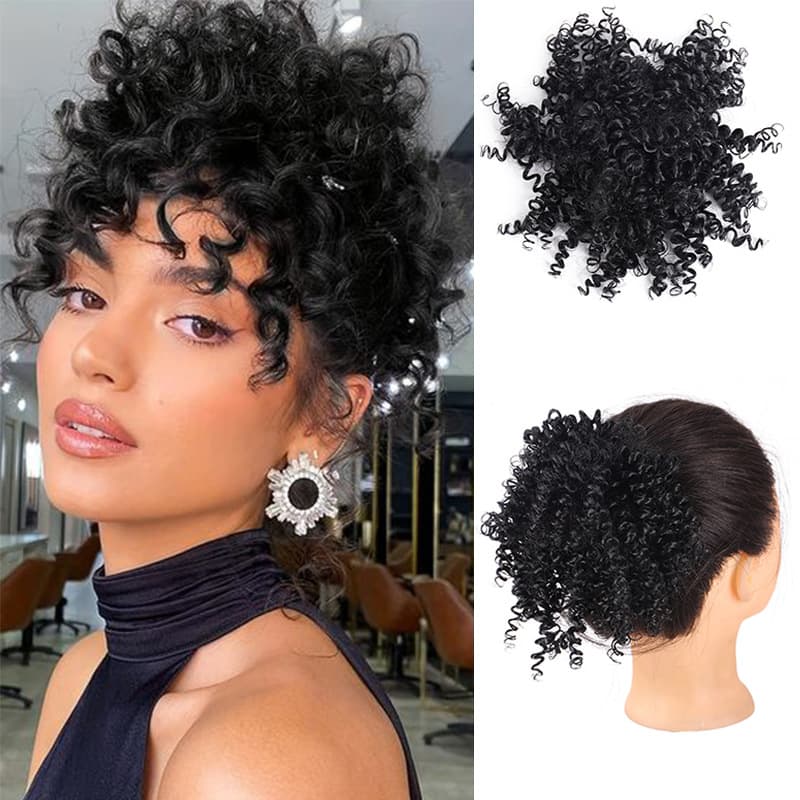 Wig Screw Curl Bun Black African Women's Hair Bun Small Curl Natural Synthetic High-Temperature Fiber Material Wig Bun