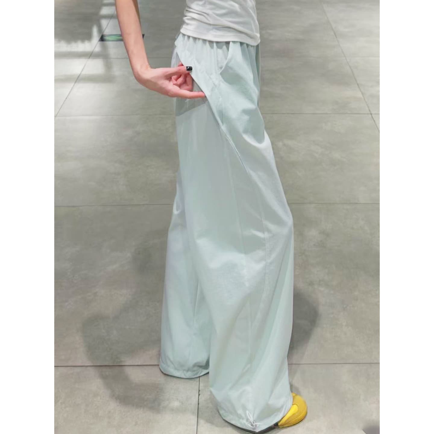 Haze Blue American Quick-Dry Drawstring Sweatpants for Women Summer New High-Waist Loose Fit Petite Cool Style Wide-Leg Pants