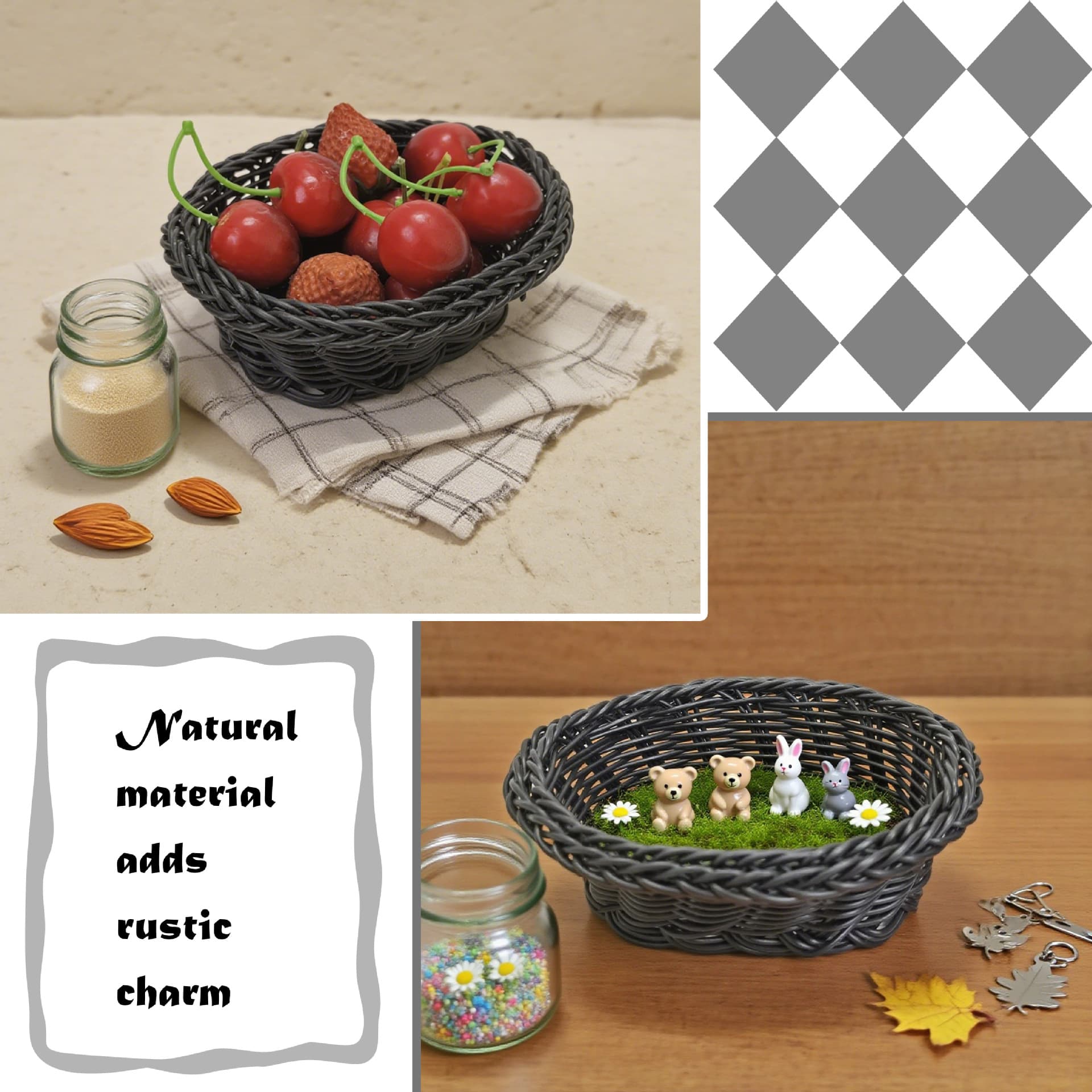 Small Rattan Snack & Fruit Basket, Woven Bread Basket, Supermarket Produce Display Basket, Snack Tray, Plastic Material