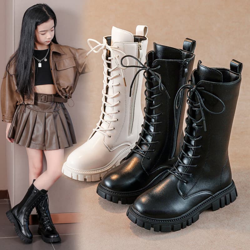 Girls Boots Winter 2026 New High-Top Boots Korean British Style Martin Boots Princess Leather Boots Little Girls Long Boots