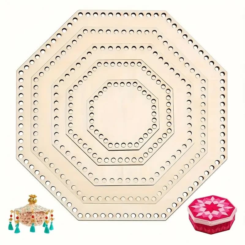Nordic Style Octagonal Crochet Basket Bottom 5-Piece Set Knitting Crochet Board DIY Decorative Base Basket Weaving Mat