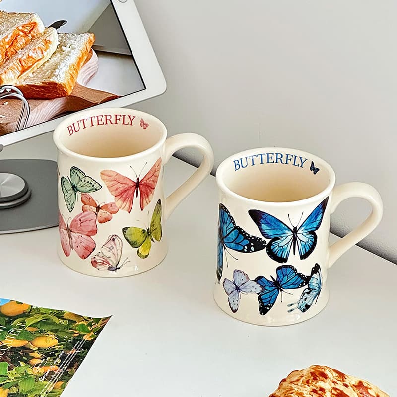 Vintage Ceramic Butterfly Mug, Office Home High-End Cup for Women, Coffee Mug, Couple Mug, Gift