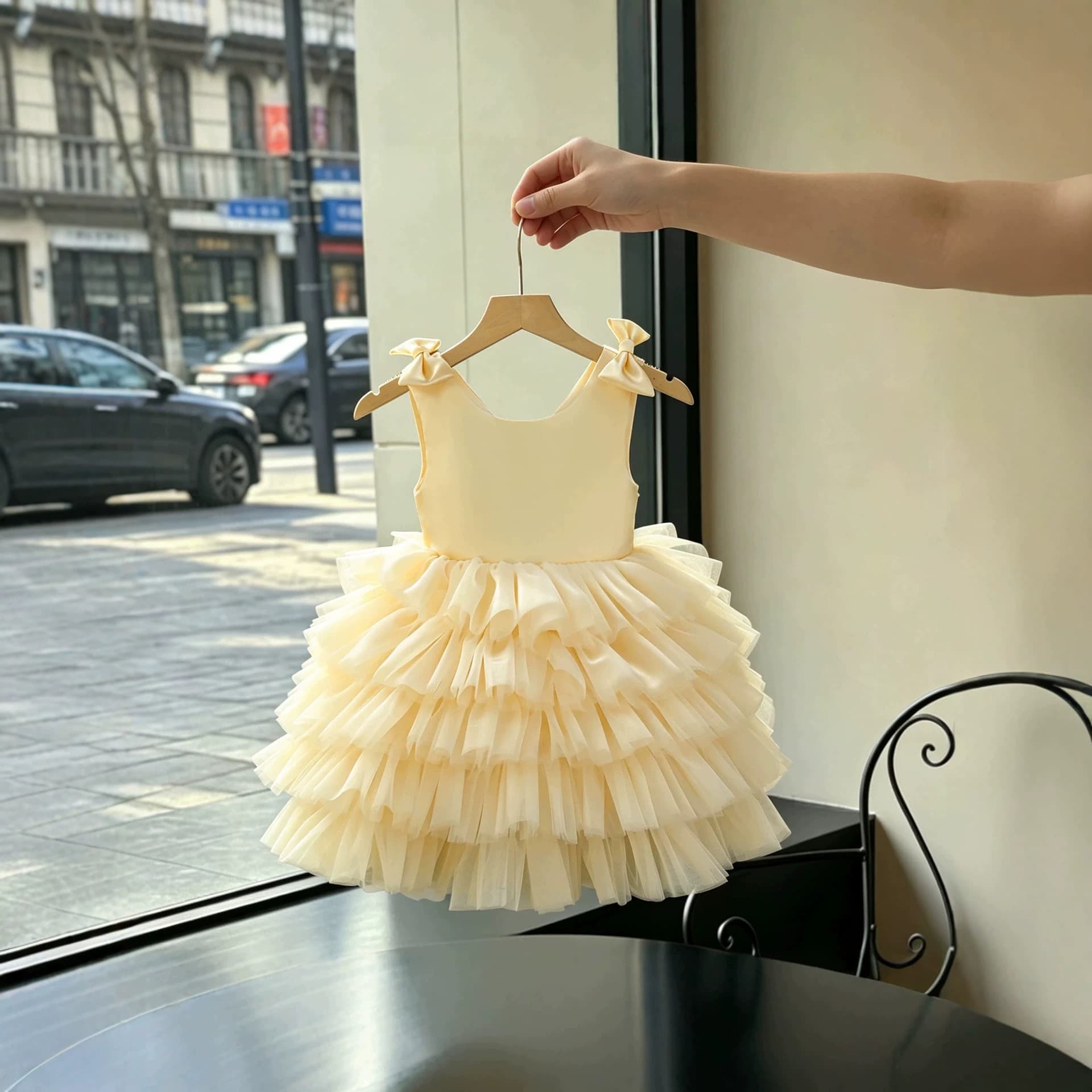 Mesh Korean baby girl's one-year-old dress birthday style flower girl princess dress fluffy gauze cake dress summer