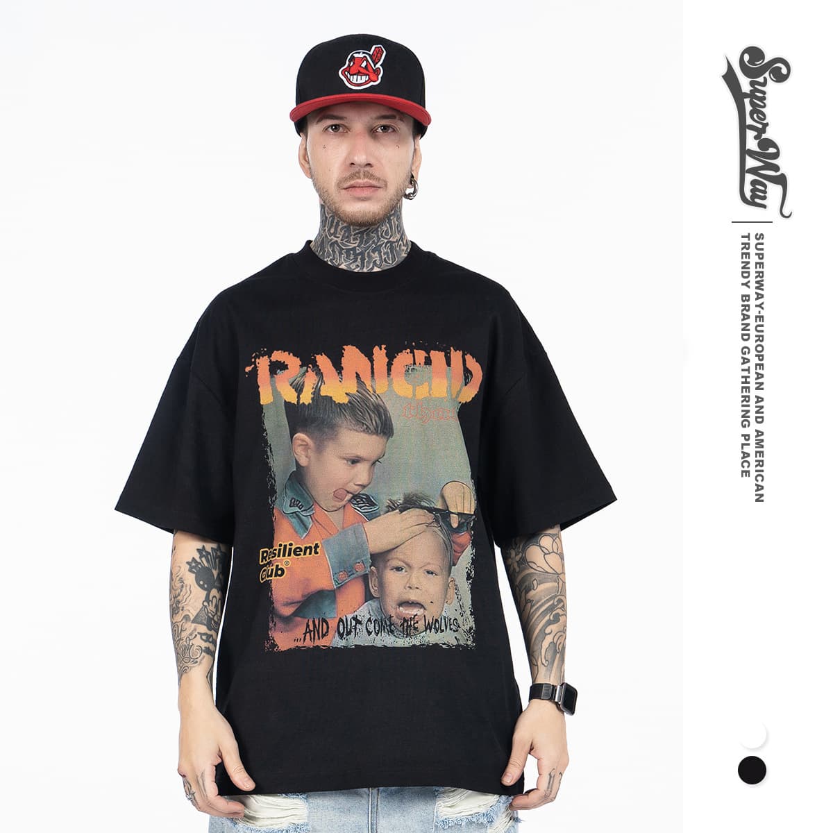 Lanhai Men's Clothing | 2026 Spring and Summer New American Trendy Brand Fake Smile Boy Barber Print Round Neck Short-Sleeved T-Shirt for Men