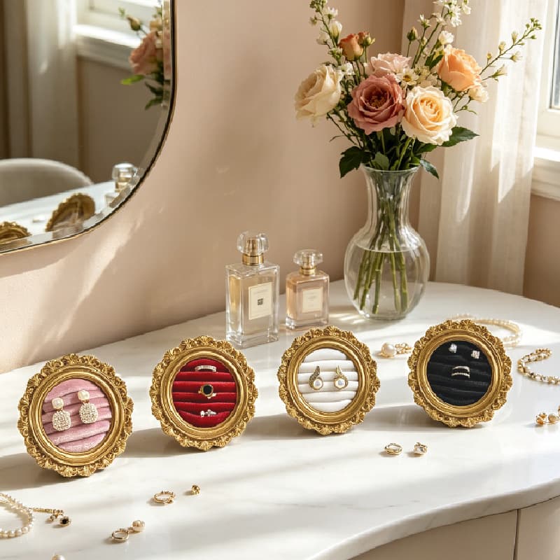Cross-border Vintage Gold Engraved Jewelry Stand Ring Storage Display Rack Jewelry Store Display Prop Photo Frame Ring Holder