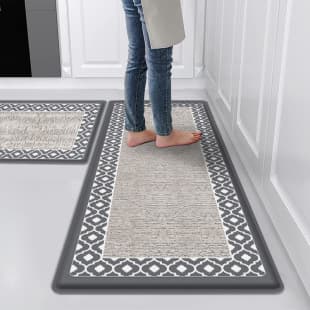 Cross-Border Kitchen Mat, Thick PVC Anti-Fatigue, Imitation Textured Double Frame Mat, Waterproof, Oil-Proof, Anti-Slip Leather